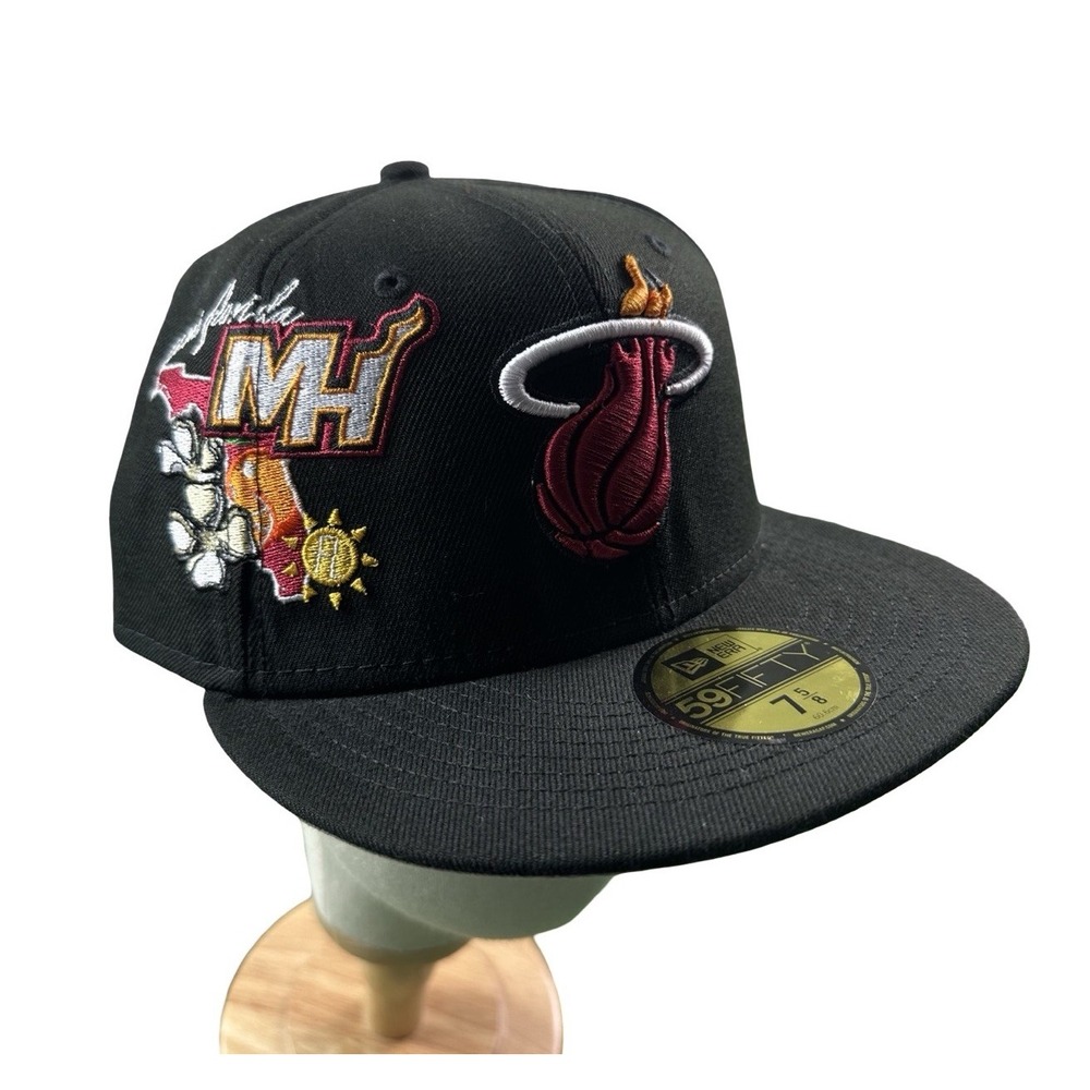 New Era 5950 Black Miami Florida State Heat Patch Fitted Hat Size 7 5/8 NWT